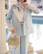 کت شلوار مجلسی زنانه آبی آسمانی آنشلی