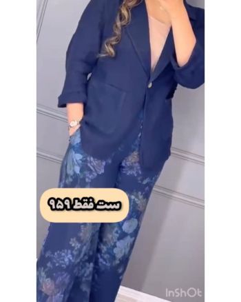 کت و شلوار طرح دار زنانه لینن تیلور