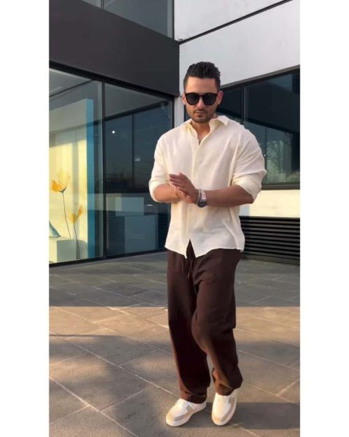 پیراهن لینن و شلوار کتان مردانه مانی