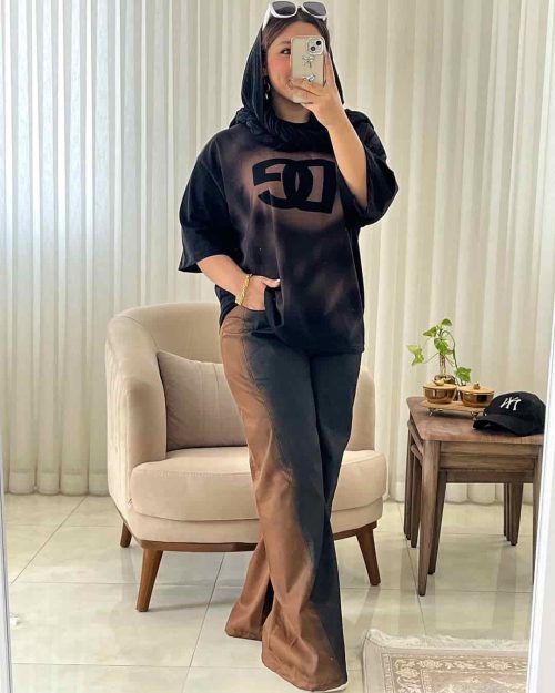 تیشرت باکسی و شلوار کتان زنانه دندی