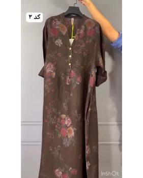 پیراهن لینن گلدار زنانه شیراز
