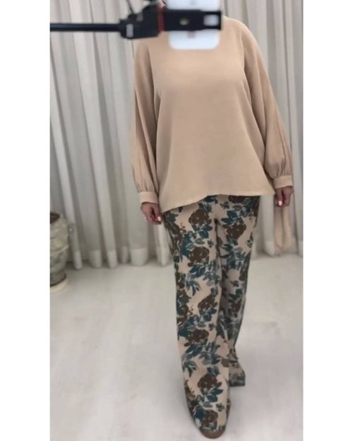 شومیز و شلوار طرحدار زنانه لینن پونه