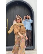 شومیز شلوار طرحدار دخترانه لینن قاصدک