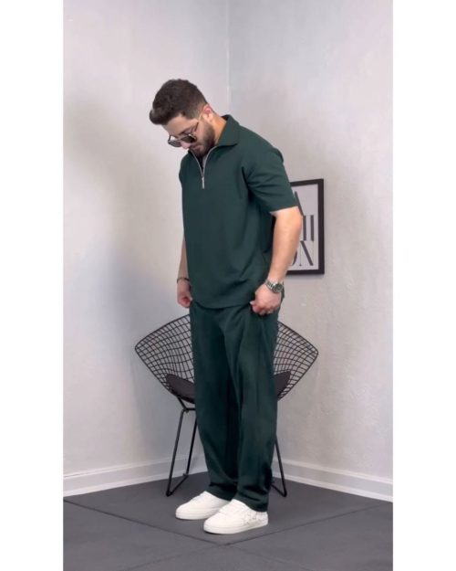 ست تیشرت نیم زیپ و شلوار مردانه گوزن