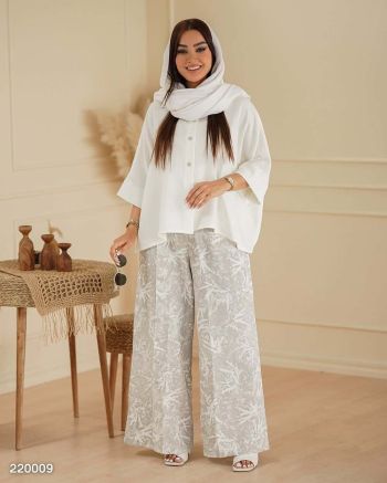 شومیز و شلوار بگ طرحدار زنانه هیوا