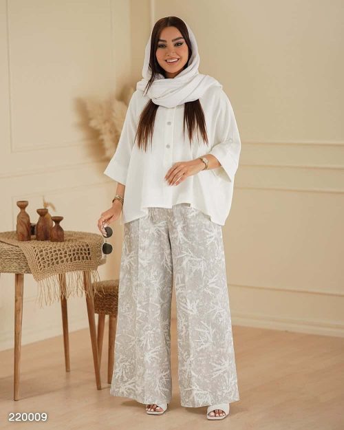 شومیز و شلوار بگ طرحدار زنانه هیوا
