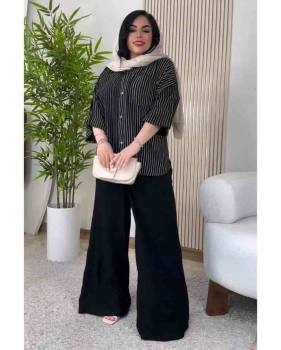 ست زنانه شومیز راه راه شلوار بگ مهسون