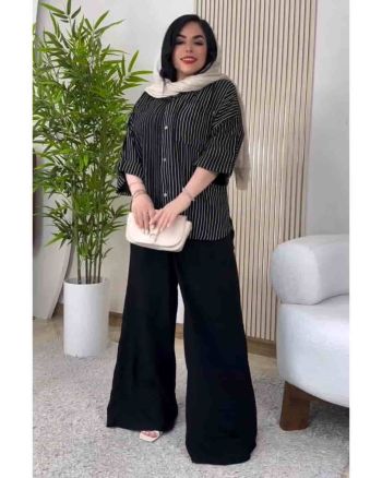 ست زنانه شومیز راه راه شلوار بگ مهسون