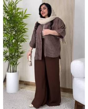 ست زنانه شومیز راه راه شلوار بگ مهسون