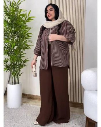ست زنانه شومیز راه راه شلوار بگ مهسون