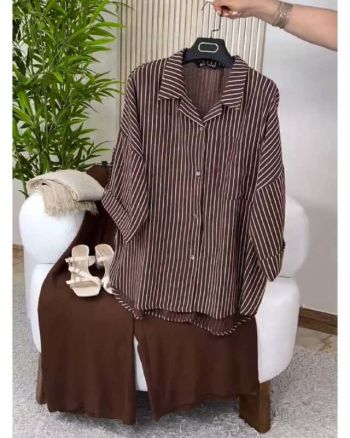 ست زنانه شومیز راه راه شلوار بگ مهسون