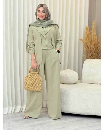 ست سه تیکه مانتو شلوار جلیقه نوژین