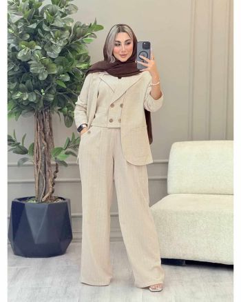ست سه تیکه مانتو شلوار جلیقه نوژین
