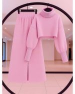 ست زنانه دورس کراپ شلوار بگ کتیبه - تصویر 5