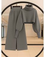 ست زنانه دورس کراپ شلوار بگ کتیبه - تصویر 2