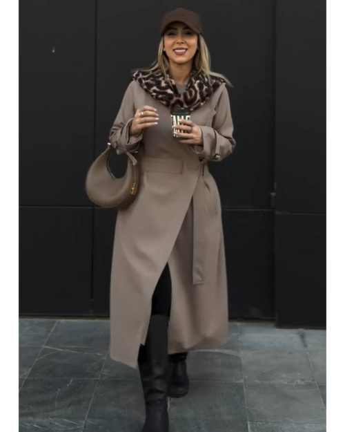 بارونی زنانه بلند آستردار گلسار