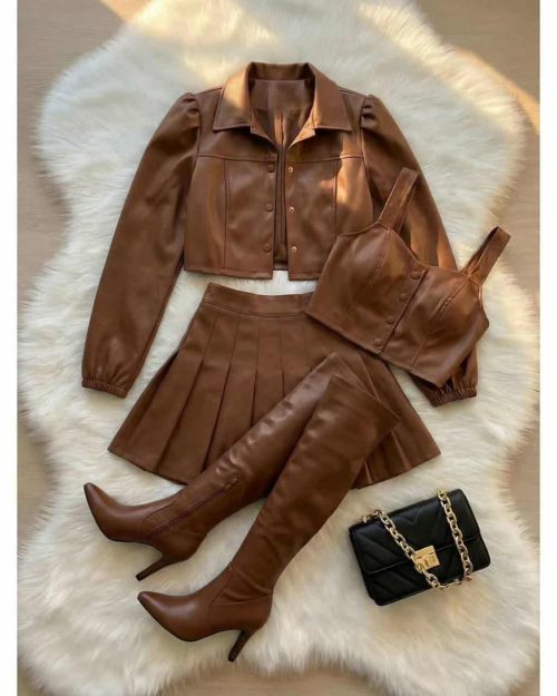 ست زنانه کت دامن کراپ ویدا