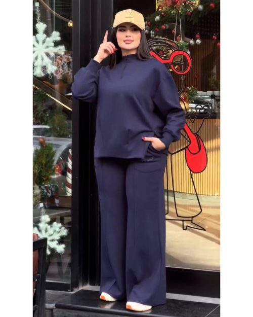 ست سویشرت نیم زیپ شلوار بگ نیکا