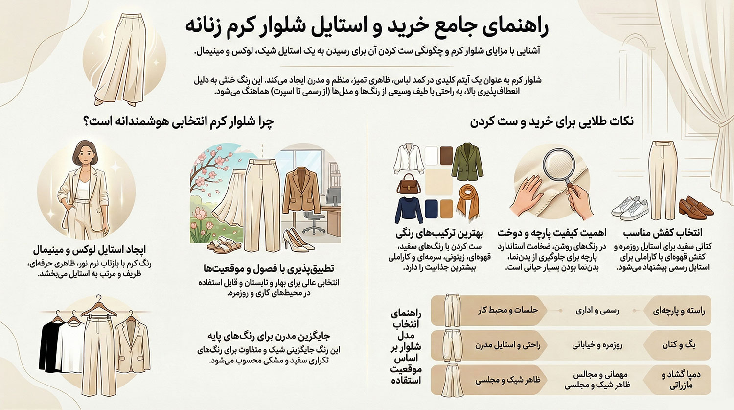 راهنمای خرید شلوار کرم زنانه