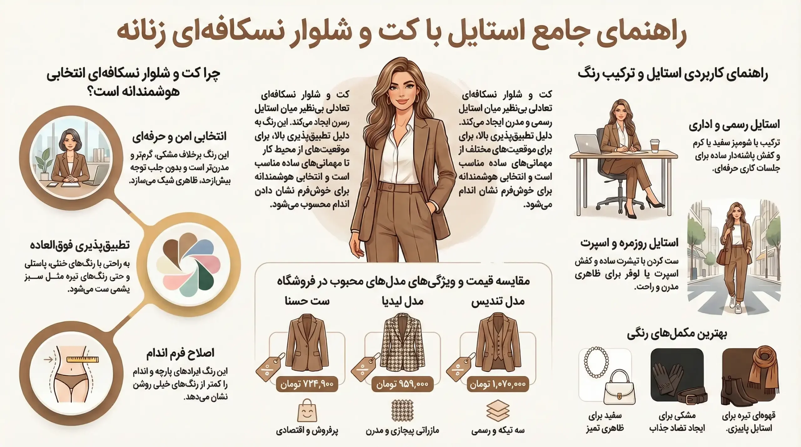 راهنمای خرید کت و شلوار نسکافه ای زنانه