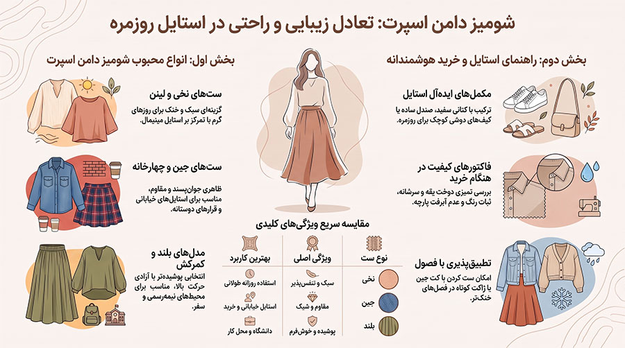 راهنمای انتخاب شومیز دامن اسپرت