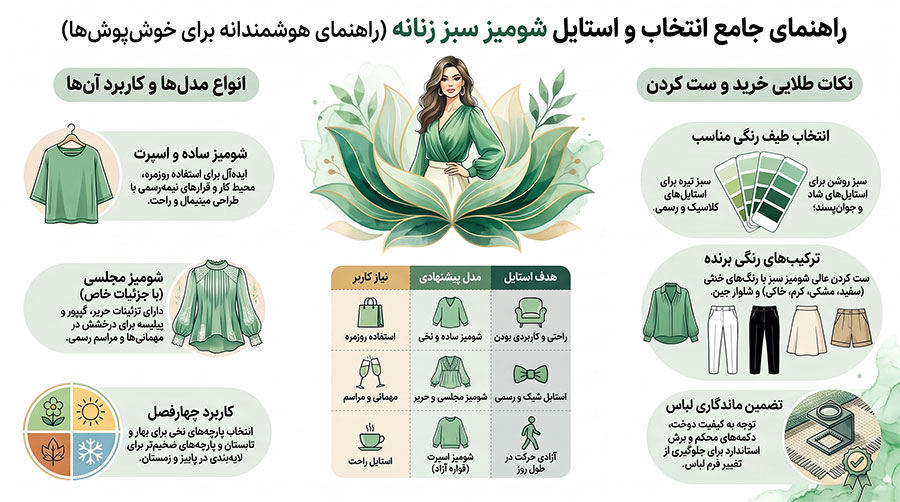 راهنمای انتخاب شومیز سبز زنانه