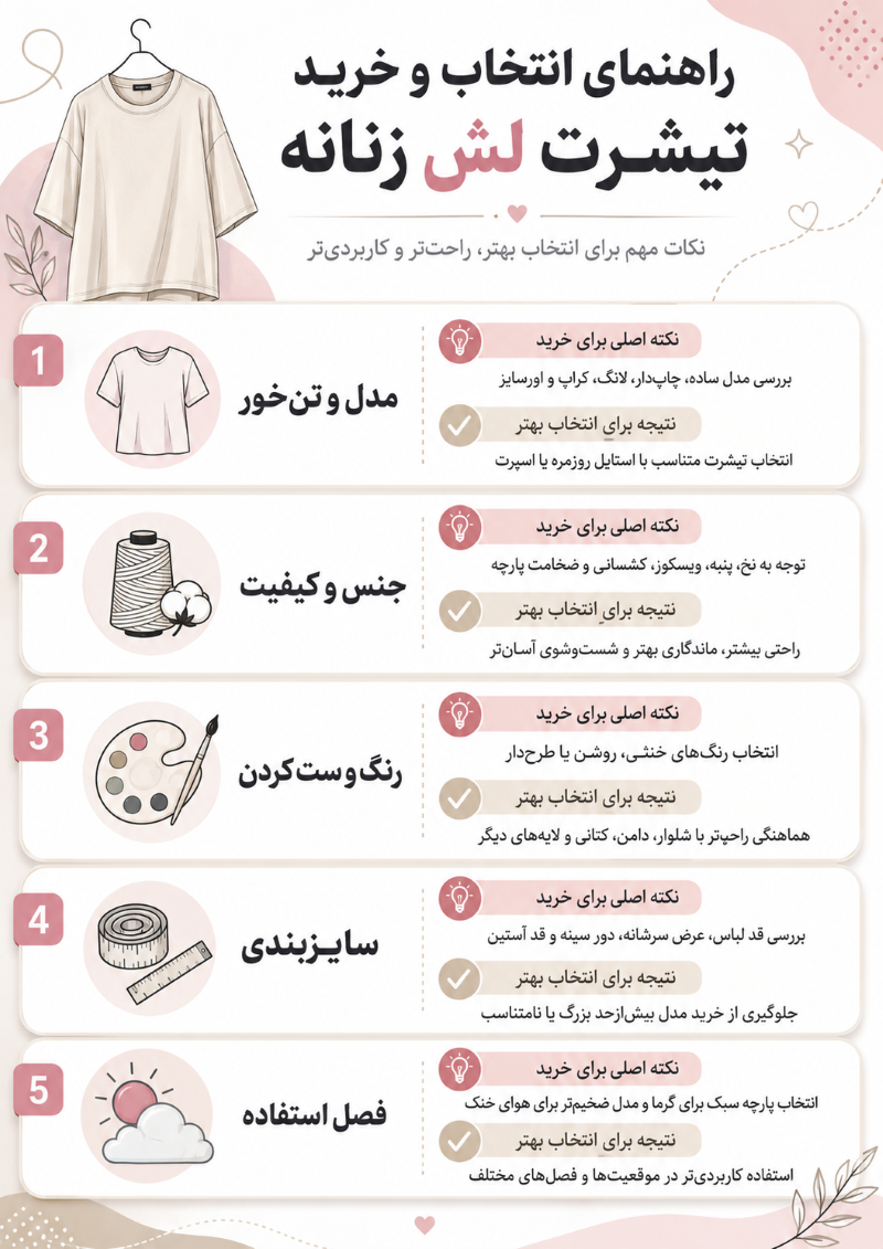 راهنمای خرید تیشرت لش زنانه