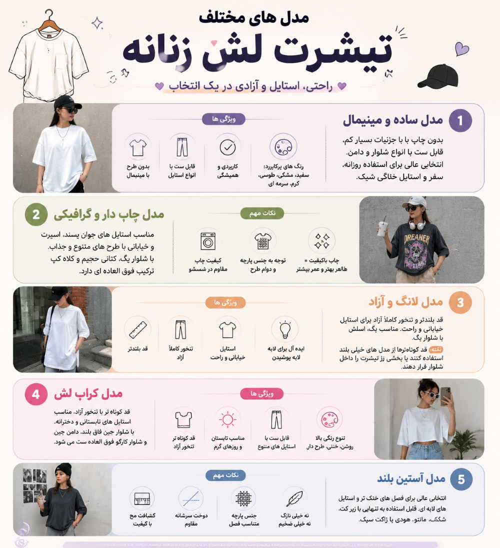 مدل های مختلف تیشرت لش زنانه