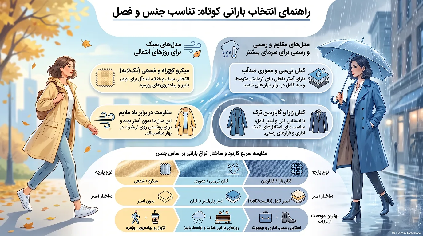 راهنمای انتخاب بارانی زنانه کوتاه بر اساس فصل