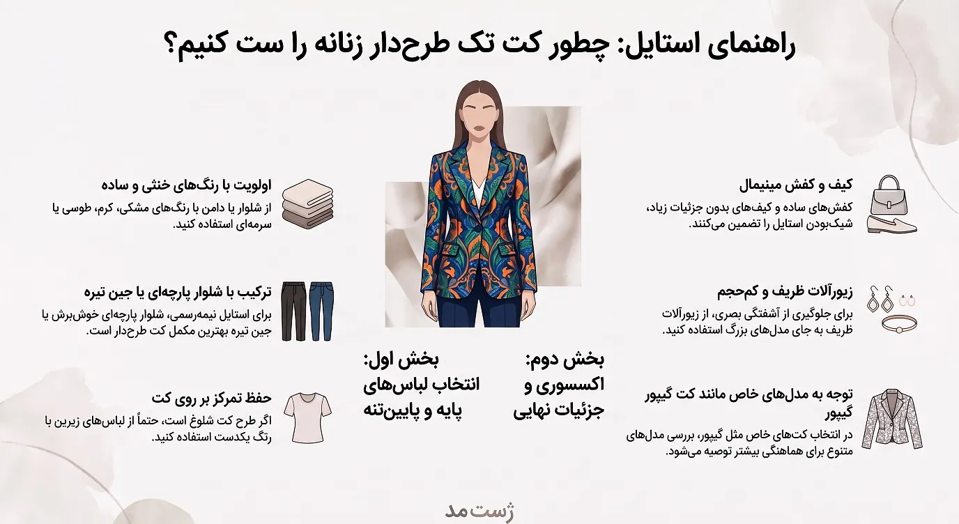 استایل و ست کردن کت طرح دار زنانه