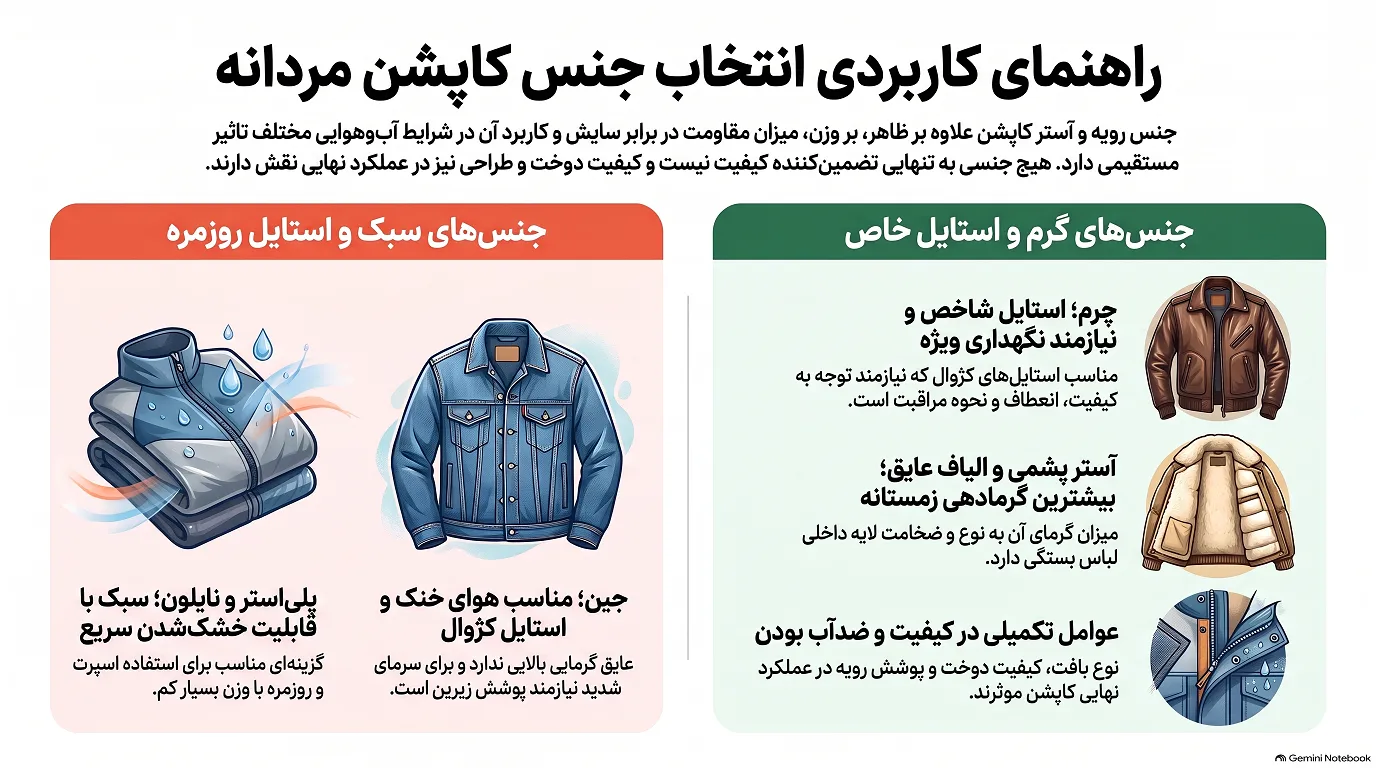 راهنمای انتخاب جنس کاپشن مردانه